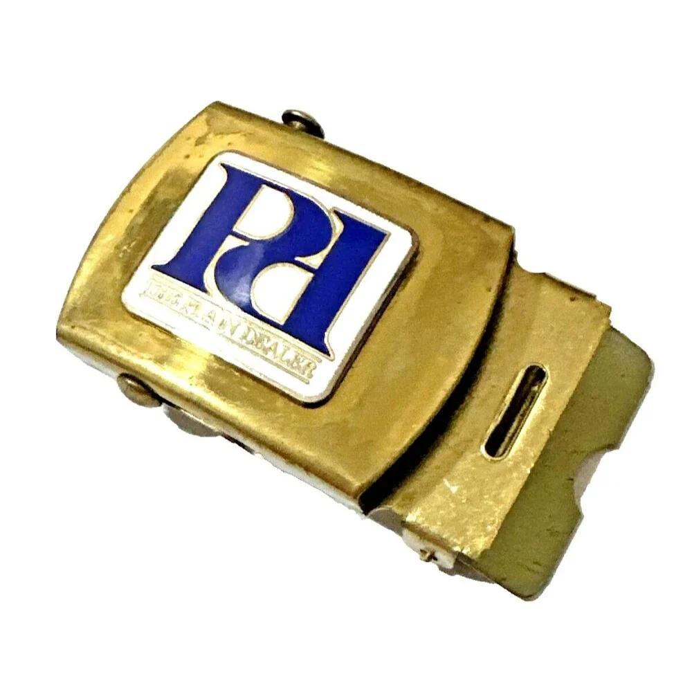 Vintage PLAIN DEALER Logo Belt Buckle Brass Enamel Cleveland Ohio Newspaper '70s